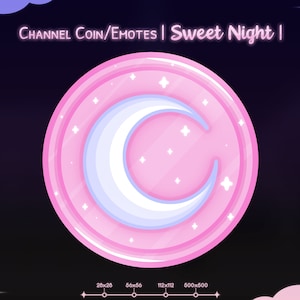 Channel Point &quot;Sweet Night&quot; Coin - Emote - Stream - Twitch - Discord - Youtube - Reward - Celestial - Sky - Stars - Pink - Pastel - Moon