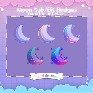 Moon Sub Badges - Twitch - Discord - Stream - Cloud - Pastel - Cute - Moon - Sky - Celestial