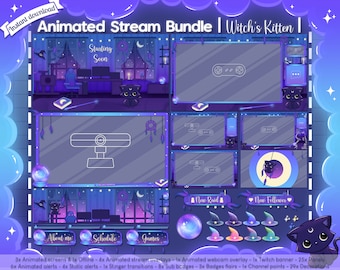 Animated "Witch's Kitten" Complete Stream Bundle - Overlay - Halloween - Cat - Witch - Spooky - Ghost - Lofi - Pumpkin - Twitch - Goth