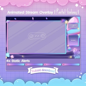 Animated Overlay "Pastel Galaxy" Ingame & Just Chatting - Twitch - Stream - Design - Space - Planet - Rocket - Asteroid - Cute - Kawaii
