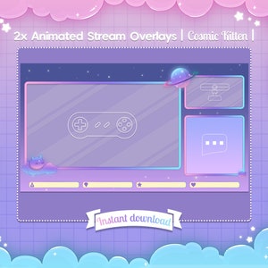 Animated "Cosmic Kitten" Ingame & Just Chatting Overlay - Twitch - Youtube - Facebook - Stream - Kawaii - Pastel - Cute - Star - Cat - Space