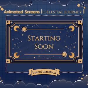 Escena animada "Viaje celestial" - Superposición de transmisión de Twitch - Estrella fugaz - Luna - Mapa - Libro - Zodíaco - Astrológico - Sol - Constelación