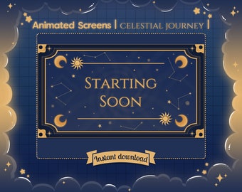 Animated Scene "Celestial Journey" - Twitch Stream Overlay - Falling Star - Moon - Map - Book - Zodiac - Astrological - Sun - Constellation