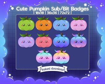 Sub/Bit Badges "Cute Pumpkin" - Halloween - Twitch - Kawaii - Cute - Jack-o-lantern - Stream - Cheer - Subscriber - Food - Tip - Community