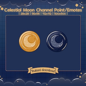 Coin / Emote &quot;Celestial Journey&quot; - Channel Point - Twitch - Discord - Youtube - Stream - Moon - Zodiac - Blue and Gold - Cute and Kawaii