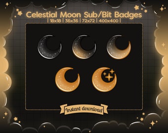 Sub/Bit Badges "Celestial Moon - Dark Edition" Twitch - Discord - Streamer - Sky - Sparkle - Gold - Zodiac - Evolutive - Subscriber - Cute