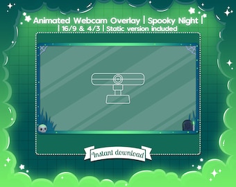 Animated Webcam Overlay "Spooky Night" - Twitch - Halloween - Spooky - Ghost - Tombstone - Skull - Candle - Web - Haunted - Star - Cute