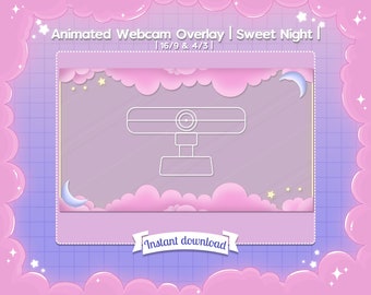 Animated Webcam Overlay "Sweet Night" 16/9 & 4/3 - Twitch - Youtube - Facebook Gaming - Stream - Cloud - Pastel - Cute - Moon - Star