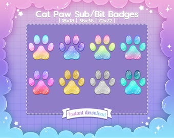 Sub/Bit Badges "Cat Paw" Twitch - Discord - Stream - Toe Bean - Kitty - Kitten - Footprint - Sparkle - Cute - Iridescent - Baby - Pastel