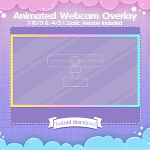 Animated Iridescent Webcam Overlay 16/9&4/3 - Twitch - Youtube - Border - Stream - Aesthetic - Pastel - Cute - Simple - Kawaii - Graphics