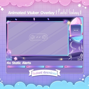 Animated &quot;Pastel Galaxy&quot; Vtuber Overlay - Twitch - Stream - Space - Spatial - Cosmos - Asteroid - Planet - Star - Design - Astronomy - Cute