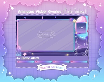 Animated "Pastel Galaxy" Vtuber Overlay - Twitch - Stream - Space - Spatial - Cosmos - Asteroid - Planet - Star - Design - Astronomy - Cute