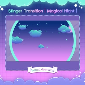 Stinger Transition "Magical Night" - Stream - Twitch - Overlay - Dark - Night - Sky - Background - Pastel - Planet - Space - Star - Cloud