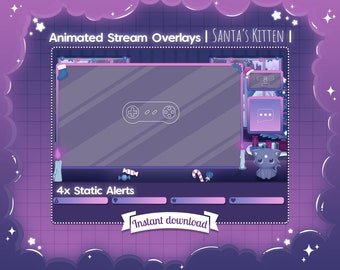 Animated "Santa’s Kitten" Overlay Stream Package - Christmas Cat Twicth Layout