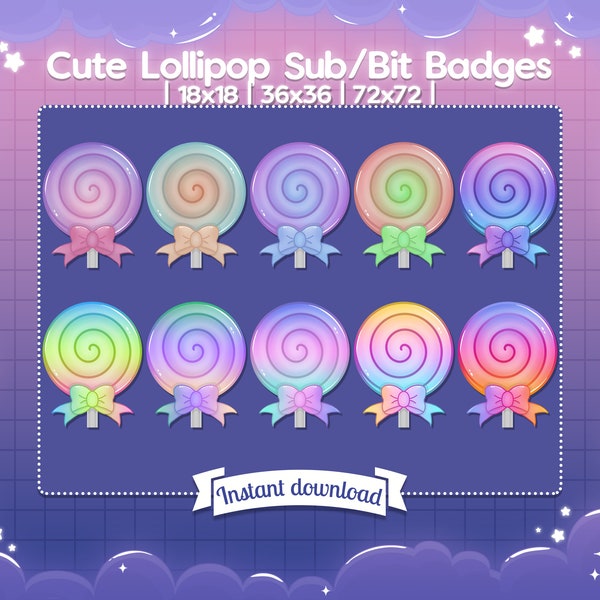 Sub/Bit Badges "Cute Lollipop" - Twitch - Stream - Discord - Candy - Sweety - Cute - Pastel - Kawaii - Subscriber - Live - Streamer - Shiny