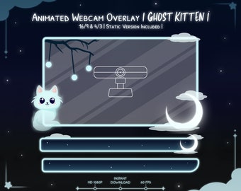 Animated "Ghost Kitten" Webcam Overlay 16/9 & 4/3 - Twitch - Border - Stream - Cat - Neko - Horror - Halloween - Spooky - Moon - Cloud