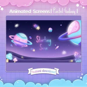 Animated Scene "Pastel Galaxy" - Twitch - Overlay - Stream - Space - Cosmic - Star - Cosmos - Milky Way - Planet - Rocket - Asteroid - Cute