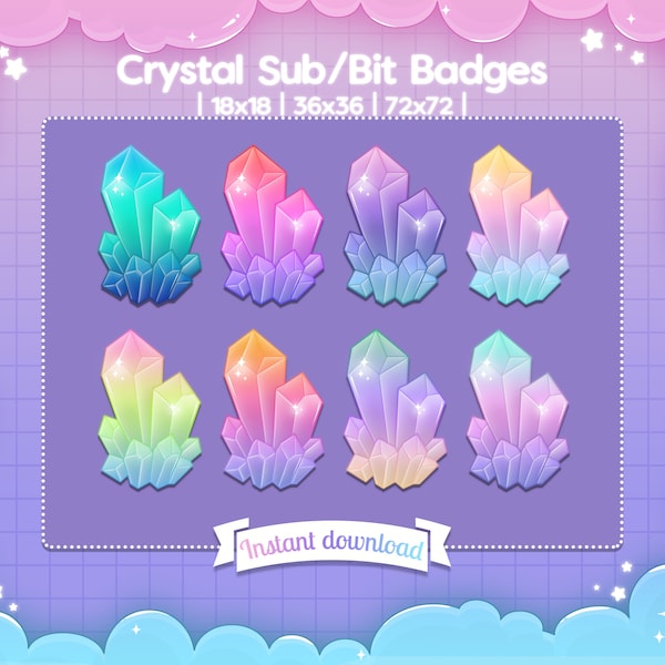 Sub/Bit Badges "Crystal" Twitch - Discord - Streamer - Gem - Ruby - Emerald - Diamond - Jewel - Jade - Mineral - Cute - Geode - Cheer - Game