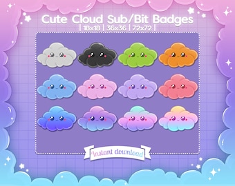 Sub/Bit Badges "Cute Cloud" - Twitch - Streamer - Discord - Sky - Celestial - Kawaii - Cute - Fluffy - Pastel - Glossy - Baby - Happy