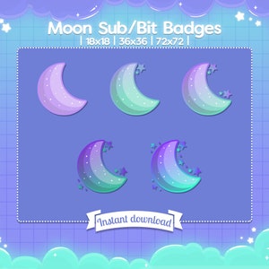 Moon Sub/Bit Badges - Twitch - Discord - Stream - Cloud - Pastel - Cute - Moon - Sky - Celestial - Sparkle - Star
