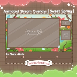 Animated "Sweet Spring" Overlay Stream Package - Forest Just Chatting & In Game Twitch Layout