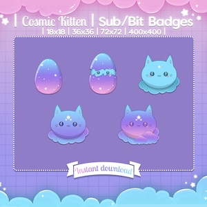 Distintivi Sub Gattino Cosmico - Twitch - Discord - Stream - Cloud - Pastel - Cute - Sky - Celestial - Cat - Mignon - Planet - Space - Kawaii