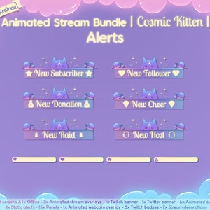 Animated Cosmic Kitten Complete Stream Bundle Twitch Overlay Cute Pastel Cat Kawaii Star Youtube Space Planet Celest image 4