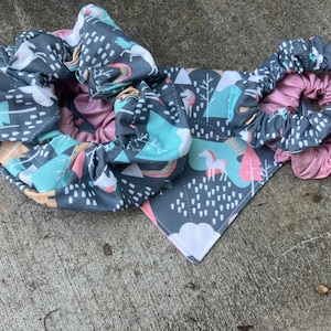 Slide-On Dog Bandana and Scrunchie Set - Pink Unicorns - Reversible Bandana - Match your Dog - Hemlock Hound