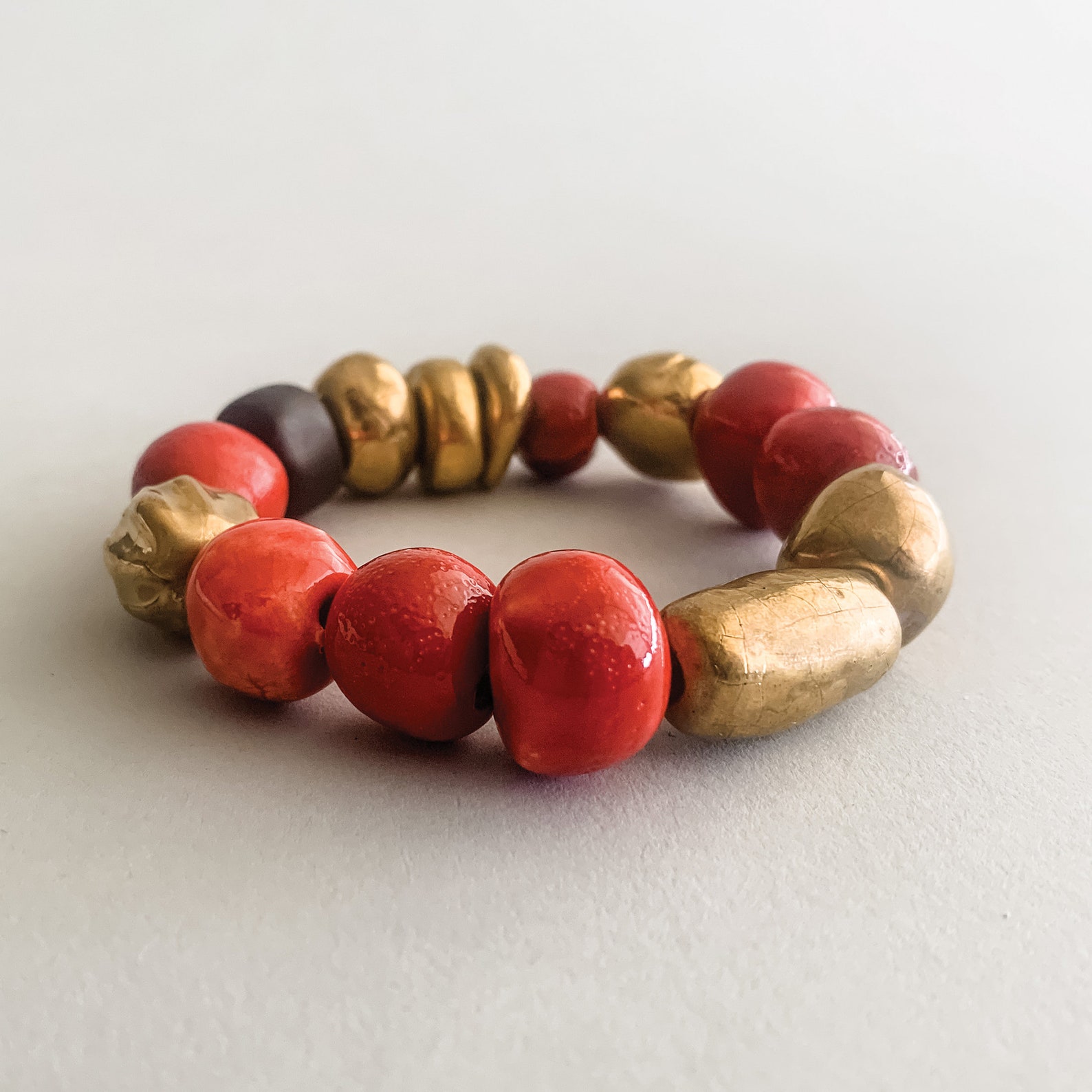 Pre Hispanic Collection Ceramic Chunky Red and Gold Bracelet Etsy