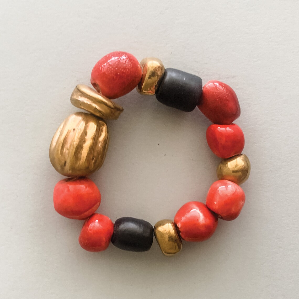 Pre Hispanic Collection Ceramic Chunky Red and Gold Bracelet Etsy