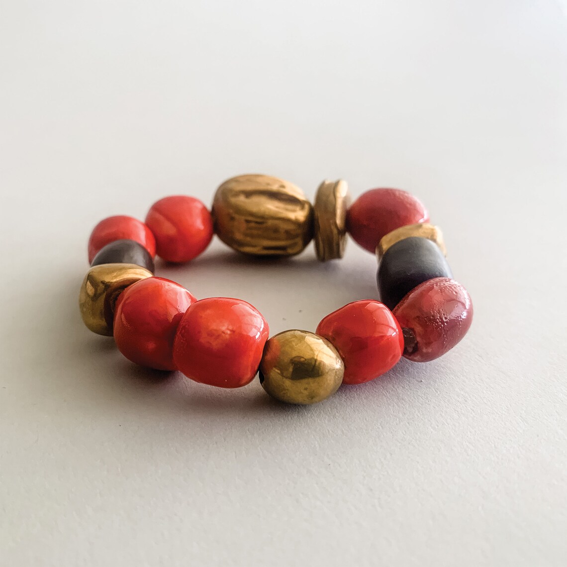 Pre Hispanic Collection Ceramic Chunky Red and Gold Bracelet Etsy