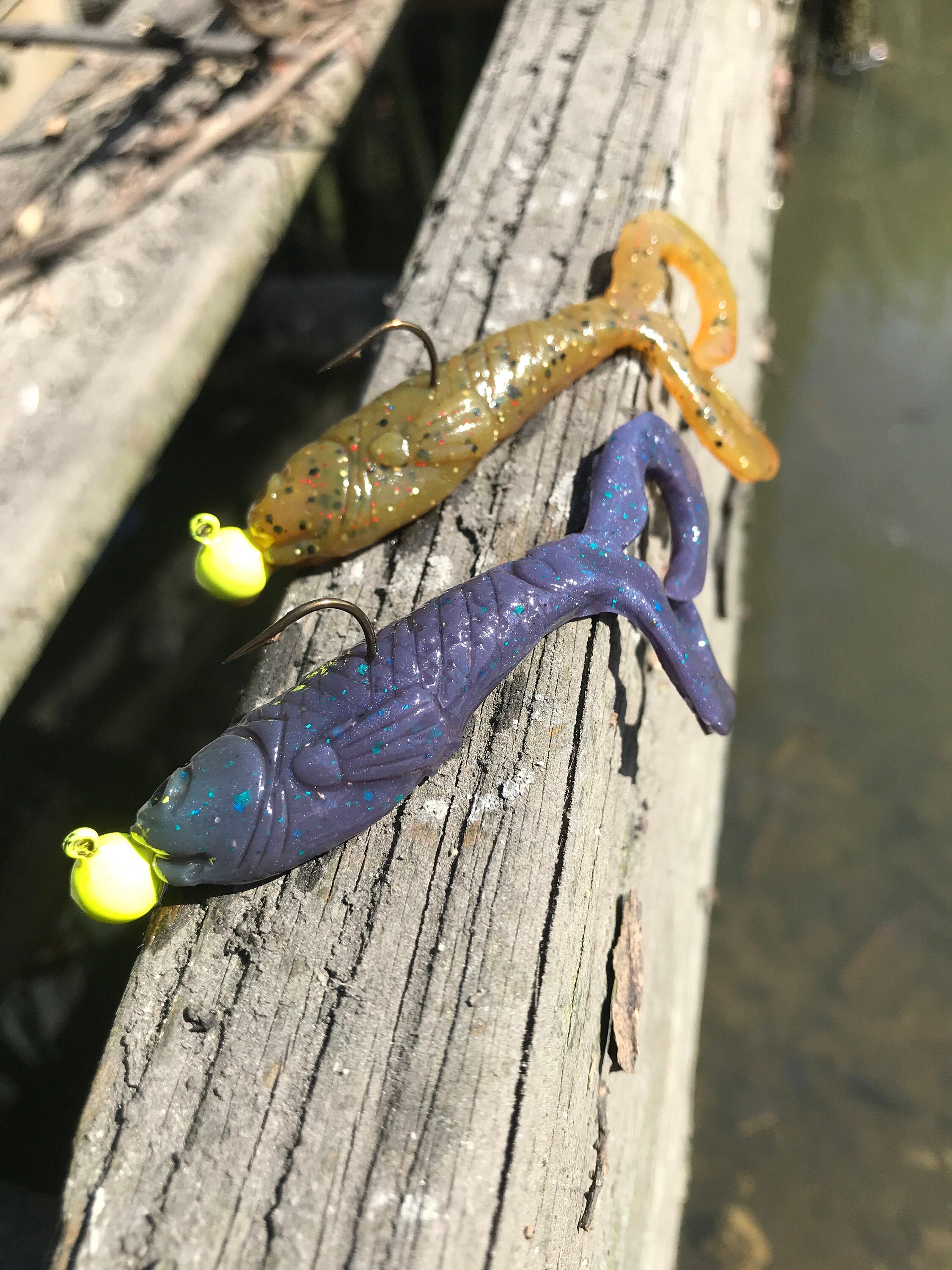 Twin Tail Grub Fish soft bait lure pre rigged jig head open Etsy