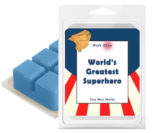 World's Greatest Superhero | Nerd Soy Wax Melts | Blueberry Cheesecake, Vanilla & Strawberry Cheesecake, Black Musk