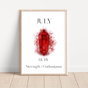 Konsttryck med rubin och födelsesten i juli, illustrerat kristalltryck, personlig present till födelsemånaden (digital nedladdning)