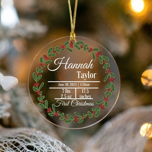 Personalized Baby&#39;s First Christmas Ornament, New Baby Gift for Christmas, Holiday Baby Ornament #CCO012