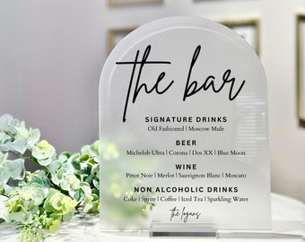 Signature Cocktails Bar Sign, Bar Menu, Acrylic Arch Wedding Bar Sign, Personalized Drink Menu CBS014