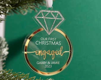 Engagement Ornament, First Christmas Engaged Ornament, Couple Wedding Ornament, Engagement Ornament Personalized, Ring Ornament