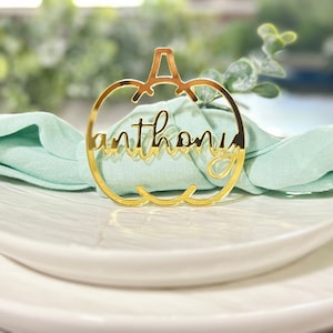 Friendsgiving Custom Acrylic Place Tags Names, Friendsgiving Dinner Decor, Thanksgiving Place Names, Fall Name Tags, Pumpkin Table Decor