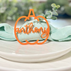 Friendsgiving Custom Acrylic Place Tags Names, Friendsgiving Dinner Decor, Thanksgiving Place Names, Fall Name Tags, Pumpkin Table Decor