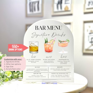 Signature Cocktails Bar Sign, Bar Menu, Acrylic Arch Wedding Bar Sign, Personalized Drink Menu CBS013.1