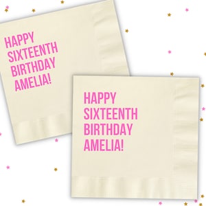 Happy Sixteenth Birthday Personalized Napkins, Sweet 16 Decor, Happy Sweet 16, Sweet Sixteen Custom Beverage Napkins, Quinceanera, #CN019