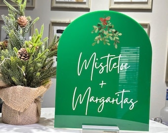 Letrero de barra con muérdago y margaritas: letrero acrílico festivo para fiestas navideñas CBS027