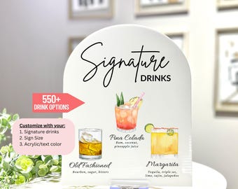Signature Cocktails Bar Sign, Bar Menu, Acrylic Arch Wedding Bar Sign, Personalized Drink Menu CBS031.1