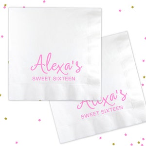 Sweet 16 Birthday Personalized Napkins, Sweet 16 Decor, Happy Sweet 16, Sweet Sixteen Custom Beverage Napkins, Quinceanera #CN024