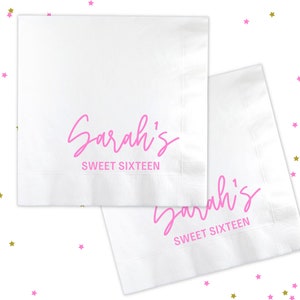 16th Birthday Personalized Napkins, Sweet 16 Decor, Happy Sweet 16, Sweet Sixteen Custom Beverage Napkins, Quinceanera, #CN001