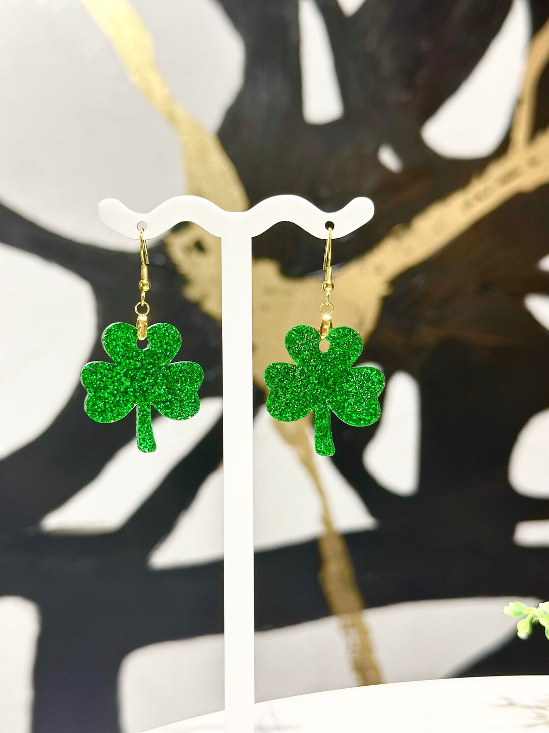 Four Leaf Clover Earrings, Green Beer Earrings, St Patrick's Day Green