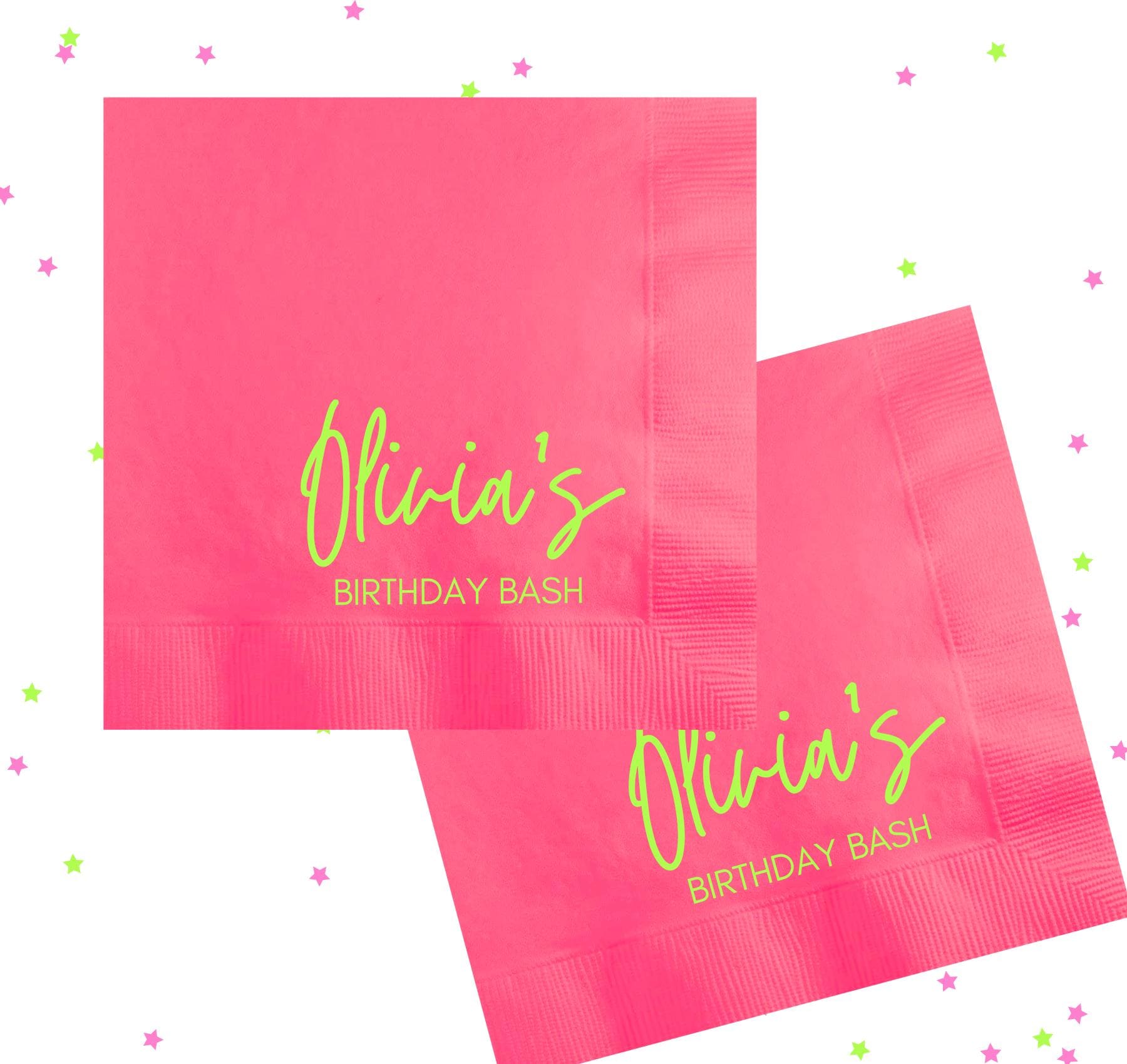 Custom Birthday Bash Napkins, Neon Birthday Cocktail Napkins, Foil Stamped Birthday Napkins, Birthday Party Supplies #CN089