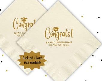 Custom Graduation Napkins, Class of 2024, Graduation Party, Class of 2025, Cocktail Napkins #CN072