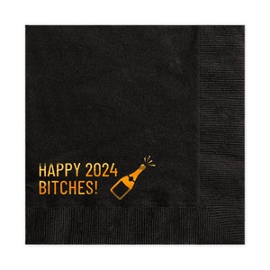 2024 New Year's Eve Party Napkins, Black and Gold NYE Napkins, Happy New Year Party decorations, New Year's Eve Decor, HAPPY 2024 SN008