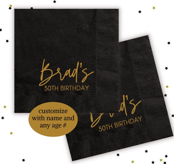 Custom Birthday Napkins, 30th Birthday Napkins, Foil Birthday Napkins, Custom Cocktail Napkins, Birthday Party Supplies, Bar Napkins, #CN004